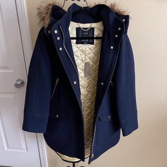 NEW! J. Crew Summit Parka in Italian Stadium-Cloth Wool Coat in Navy (8) - Picture 10 of 16